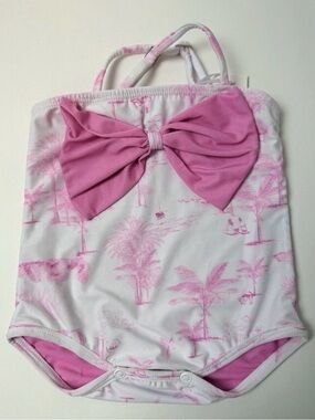 Planet Sea Swimsuit Baby Girl 6M Pink Bow Toile Palm One-Piece Brazil New Halter